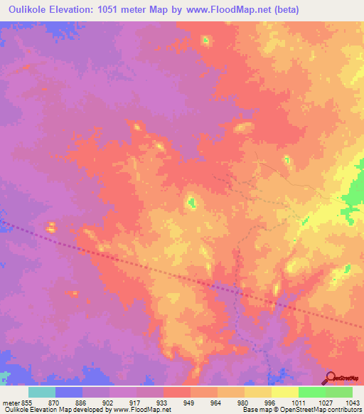 Oulikole,Chad Elevation Map