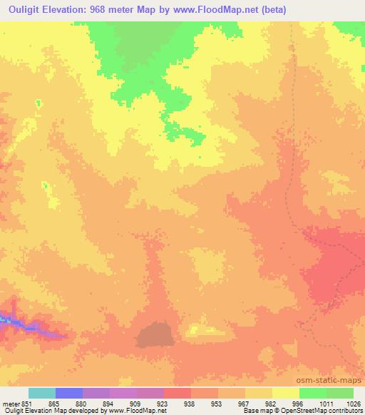 Ouligit,Chad Elevation Map
