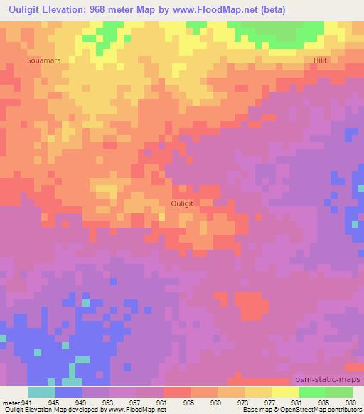 Ouligit,Chad Elevation Map