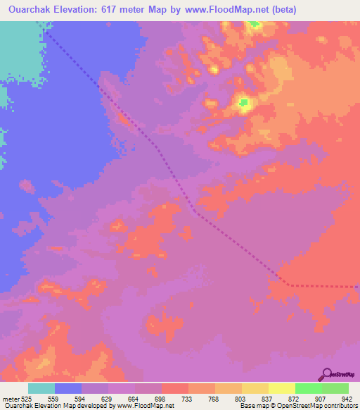 Ouarchak,Chad Elevation Map