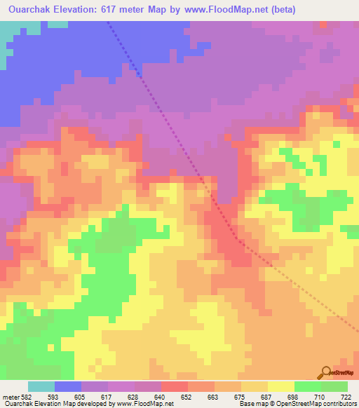 Ouarchak,Chad Elevation Map
