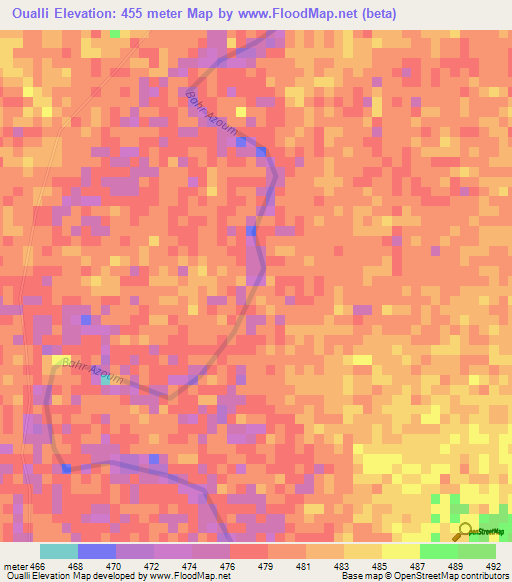 Oualli,Chad Elevation Map