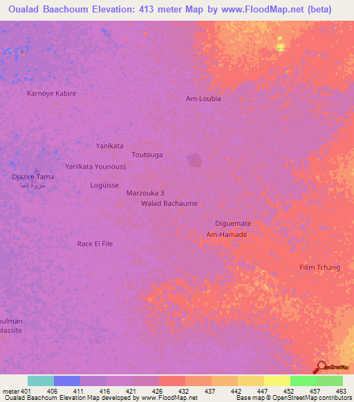 Oualad Baachoum,Chad Elevation Map