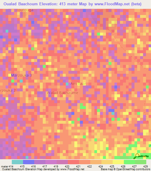 Oualad Baachoum,Chad Elevation Map
