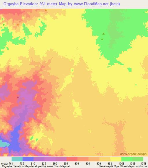 Orgayba,Chad Elevation Map