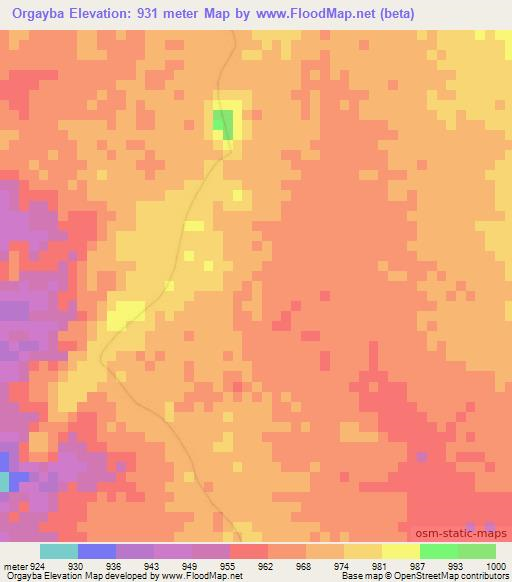 Orgayba,Chad Elevation Map
