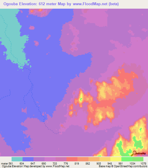 Ogouba,Chad Elevation Map