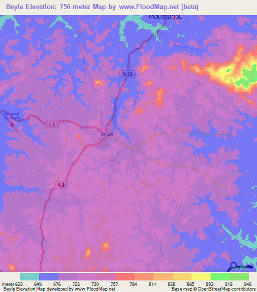 Beyla,Guinea Elevation Map