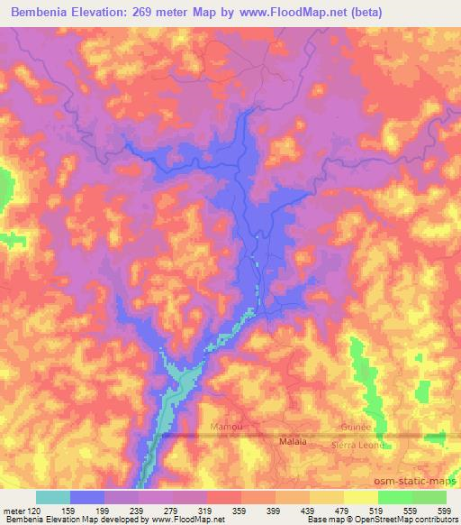 Bembenia,Guinea Elevation Map