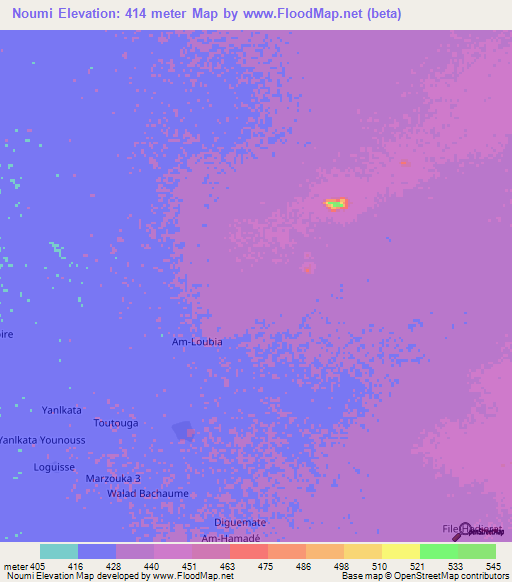 Noumi,Chad Elevation Map