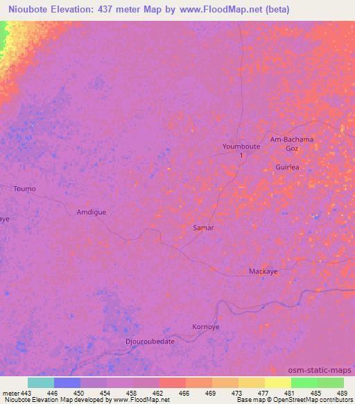 Nioubote,Chad Elevation Map