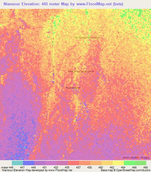 Niansour,Chad Elevation Map