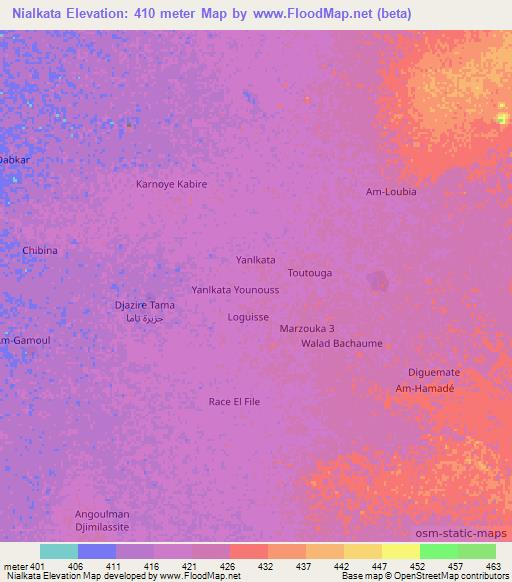 Nialkata,Chad Elevation Map