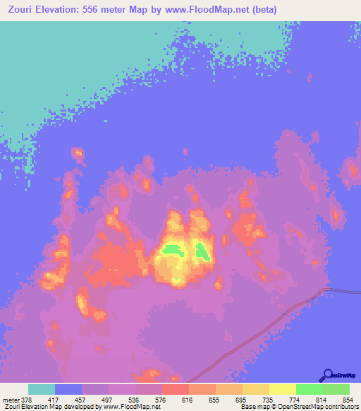 Zouri,Chad Elevation Map