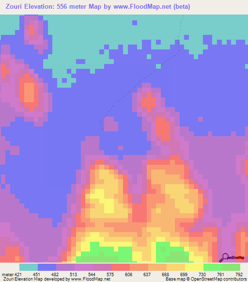 Zouri,Chad Elevation Map