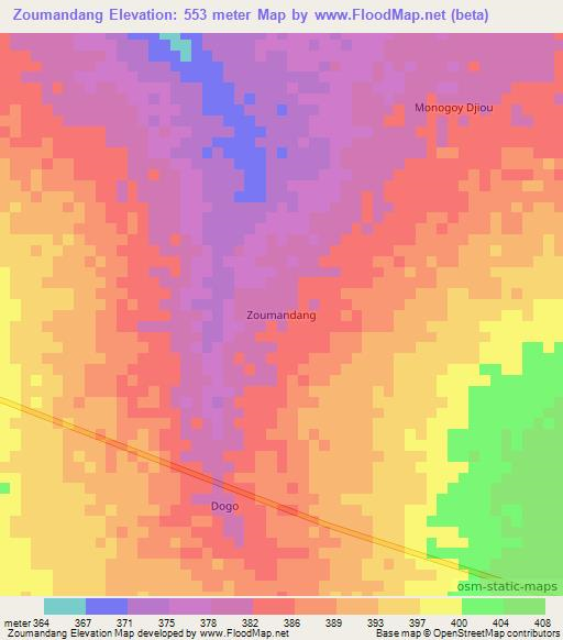 Zoumandang,Chad Elevation Map