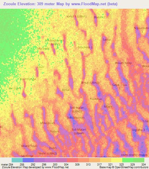 Zooule,Chad Elevation Map