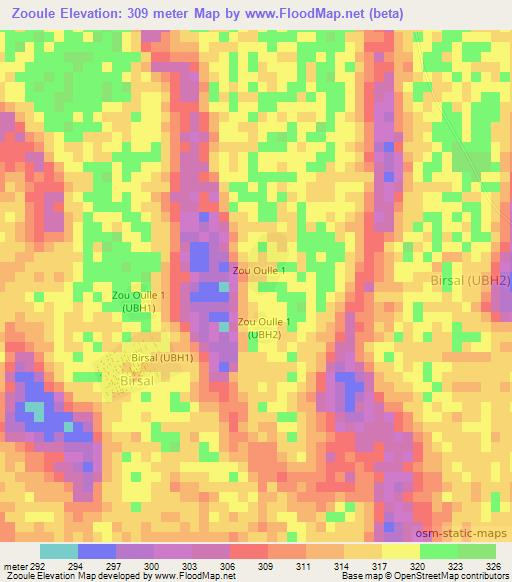 Zooule,Chad Elevation Map