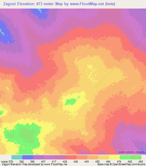 Zagoni,Chad Elevation Map