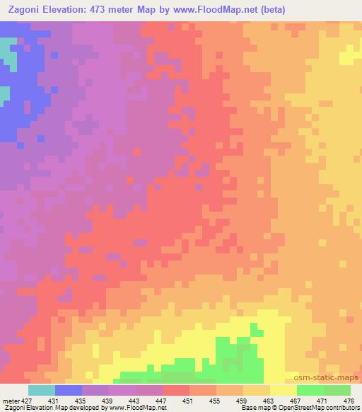 Zagoni,Chad Elevation Map