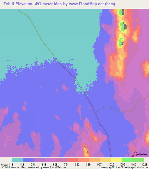 Zobili,Chad Elevation Map