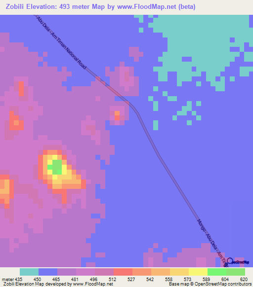 Zobili,Chad Elevation Map