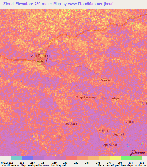 Zioud,Chad Elevation Map