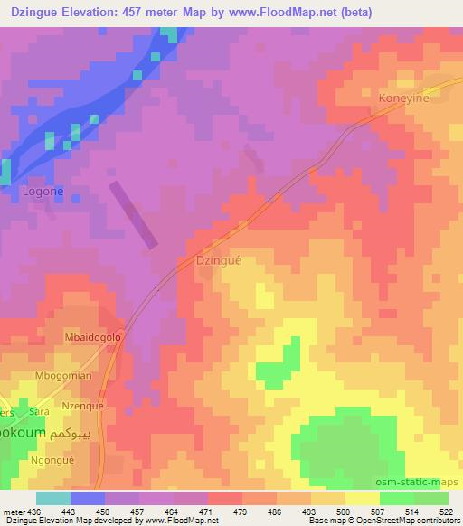 Dzingue,Chad Elevation Map