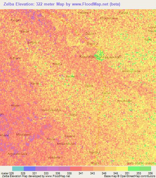 Zelba,Chad Elevation Map
