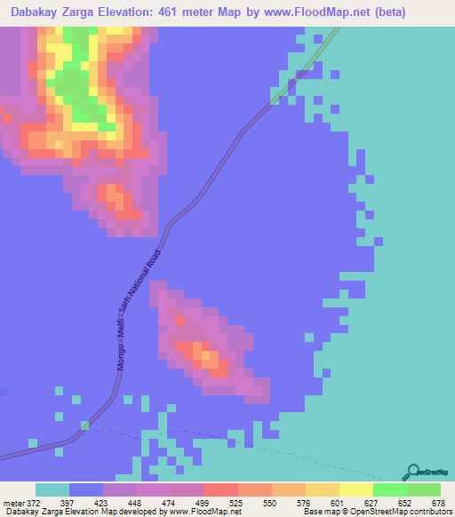 Dabakay Zarga,Chad Elevation Map