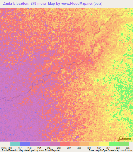 Zania,Chad Elevation Map