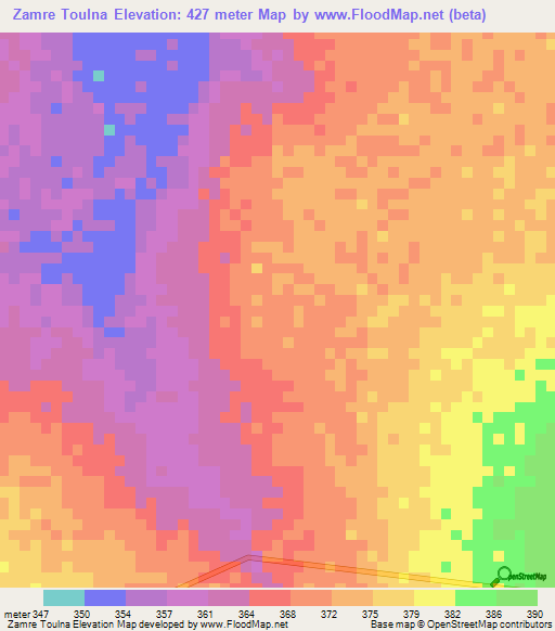 Zamre Toulna,Chad Elevation Map