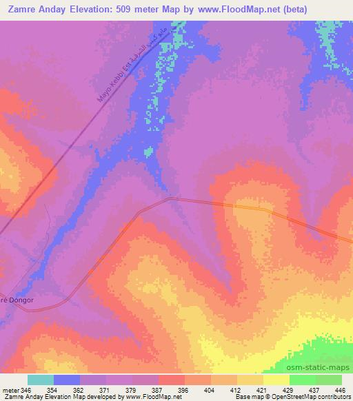 Zamre Anday,Chad Elevation Map