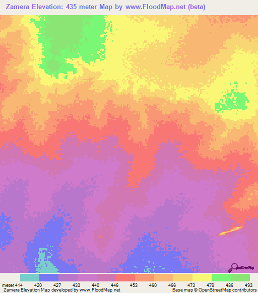 Zamera,Chad Elevation Map