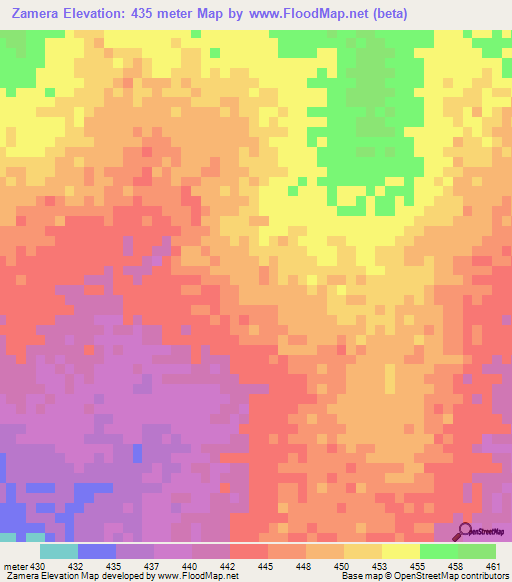 Zamera,Chad Elevation Map