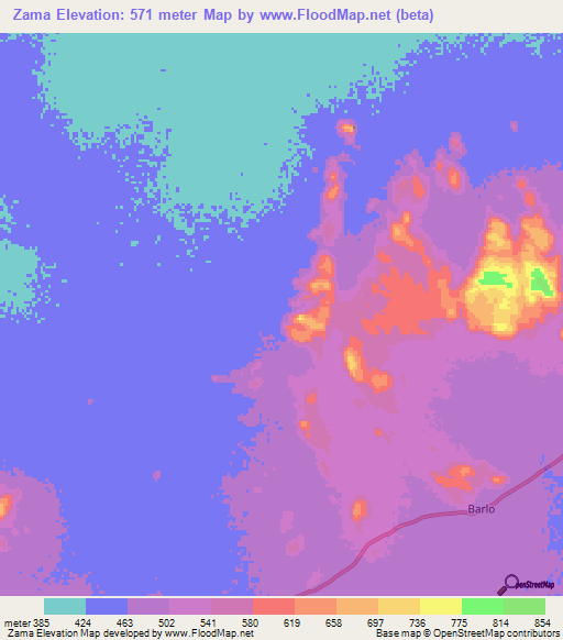 Zama,Chad Elevation Map
