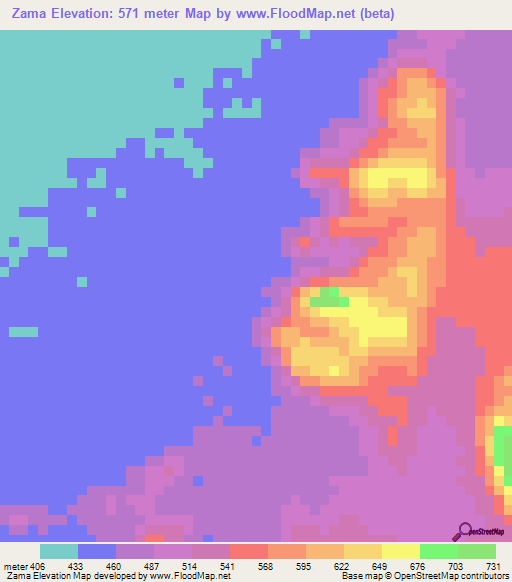 Zama,Chad Elevation Map