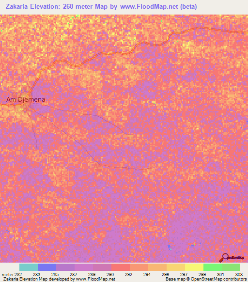 Zakaria,Chad Elevation Map
