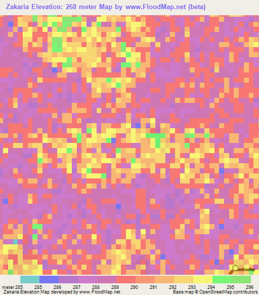 Zakaria,Chad Elevation Map