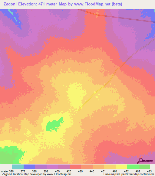 Zagoni,Chad Elevation Map
