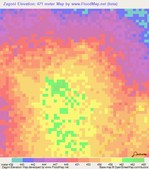 Zagoni,Chad Elevation Map