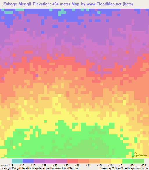 Zabogo Mongli,Chad Elevation Map