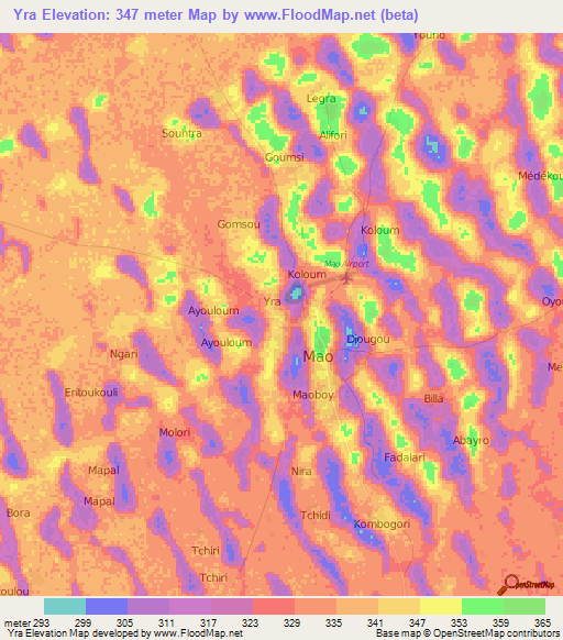 Yra,Chad Elevation Map