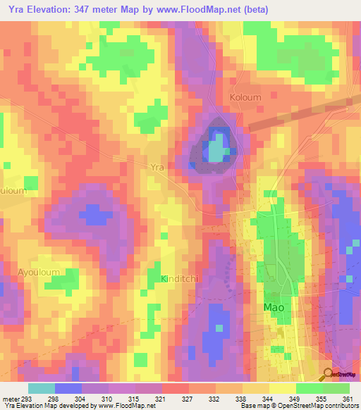 Yra,Chad Elevation Map