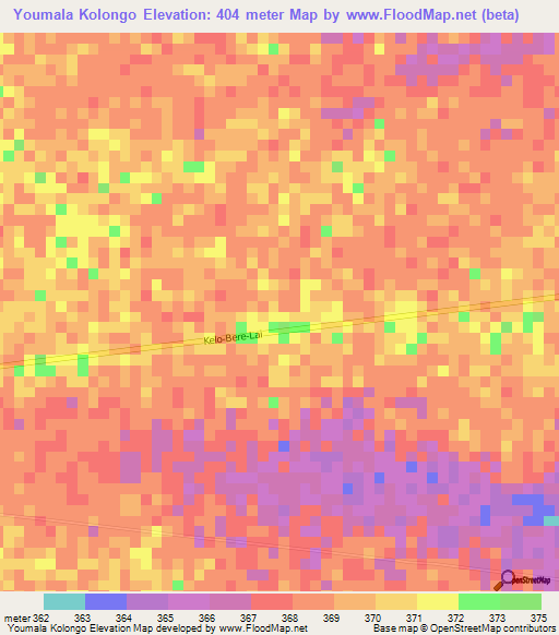 Youmala Kolongo,Chad Elevation Map