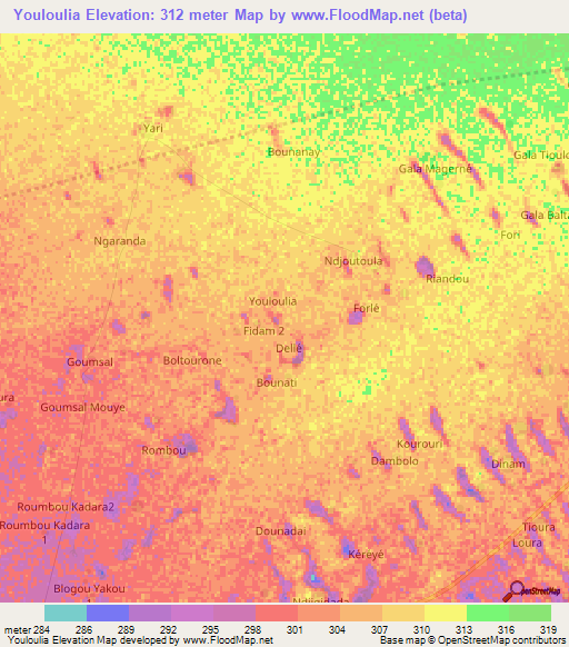Youloulia,Chad Elevation Map