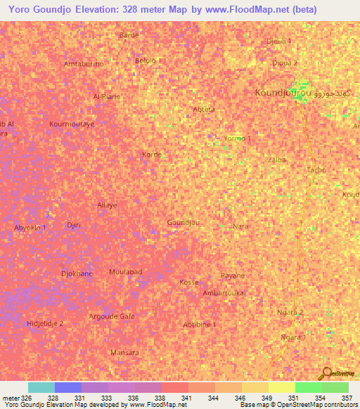 Yoro Goundjo,Chad Elevation Map