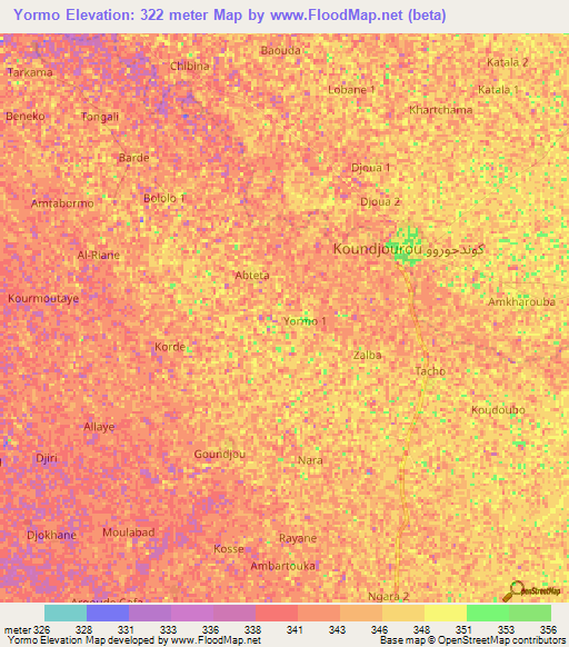 Yormo,Chad Elevation Map