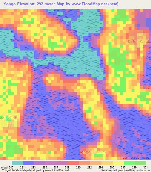 Yongo,Chad Elevation Map