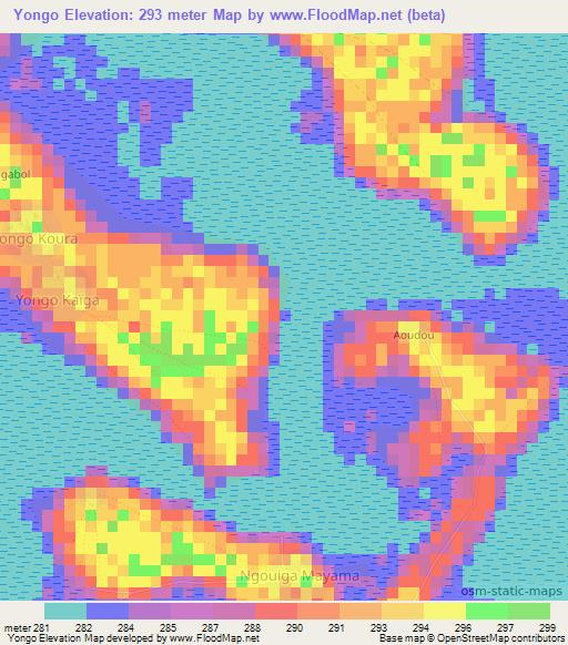 Yongo,Chad Elevation Map